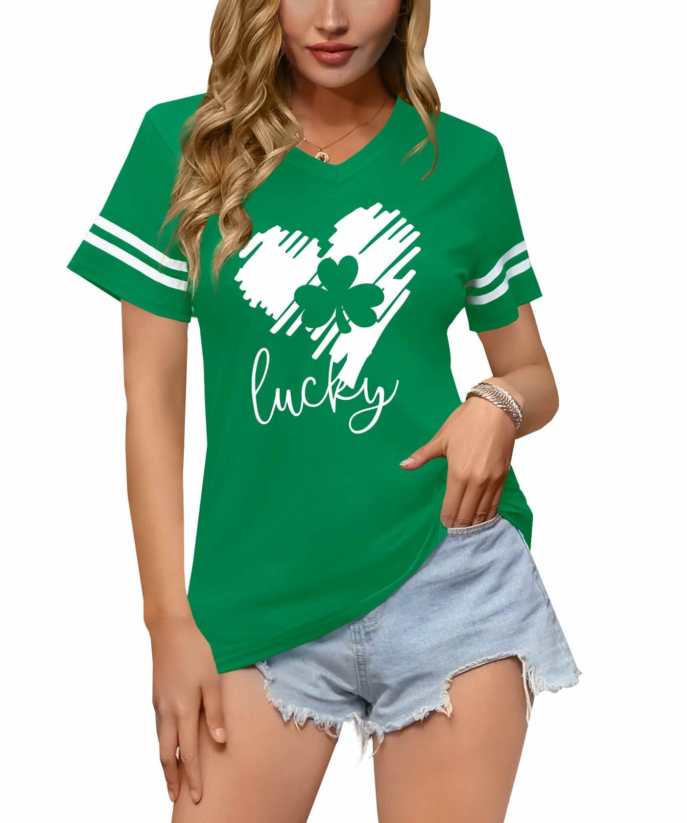Womens St Patricks Lucky Green T Shirt Four-Leaf Clover Shamrock Size XXL