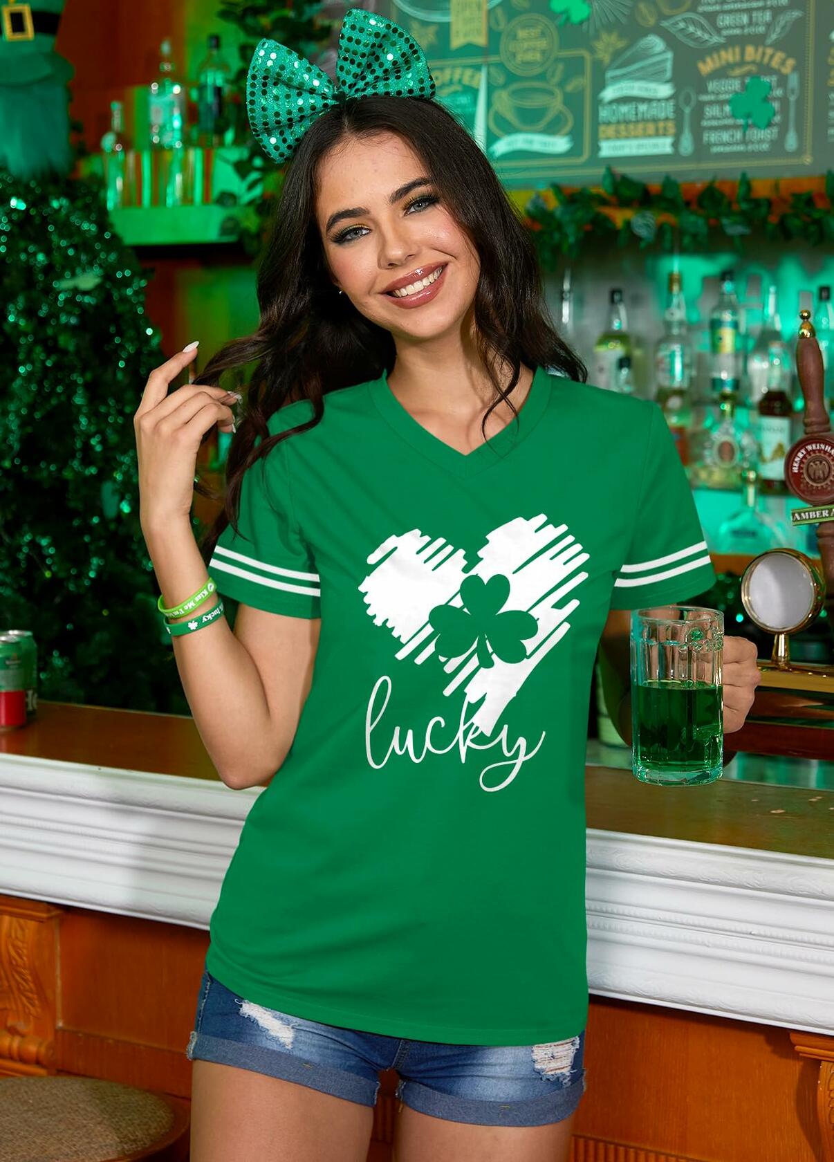 Womens St Patricks Lucky Green T Shirt Four-Leaf Clover Shamrock Size XXL