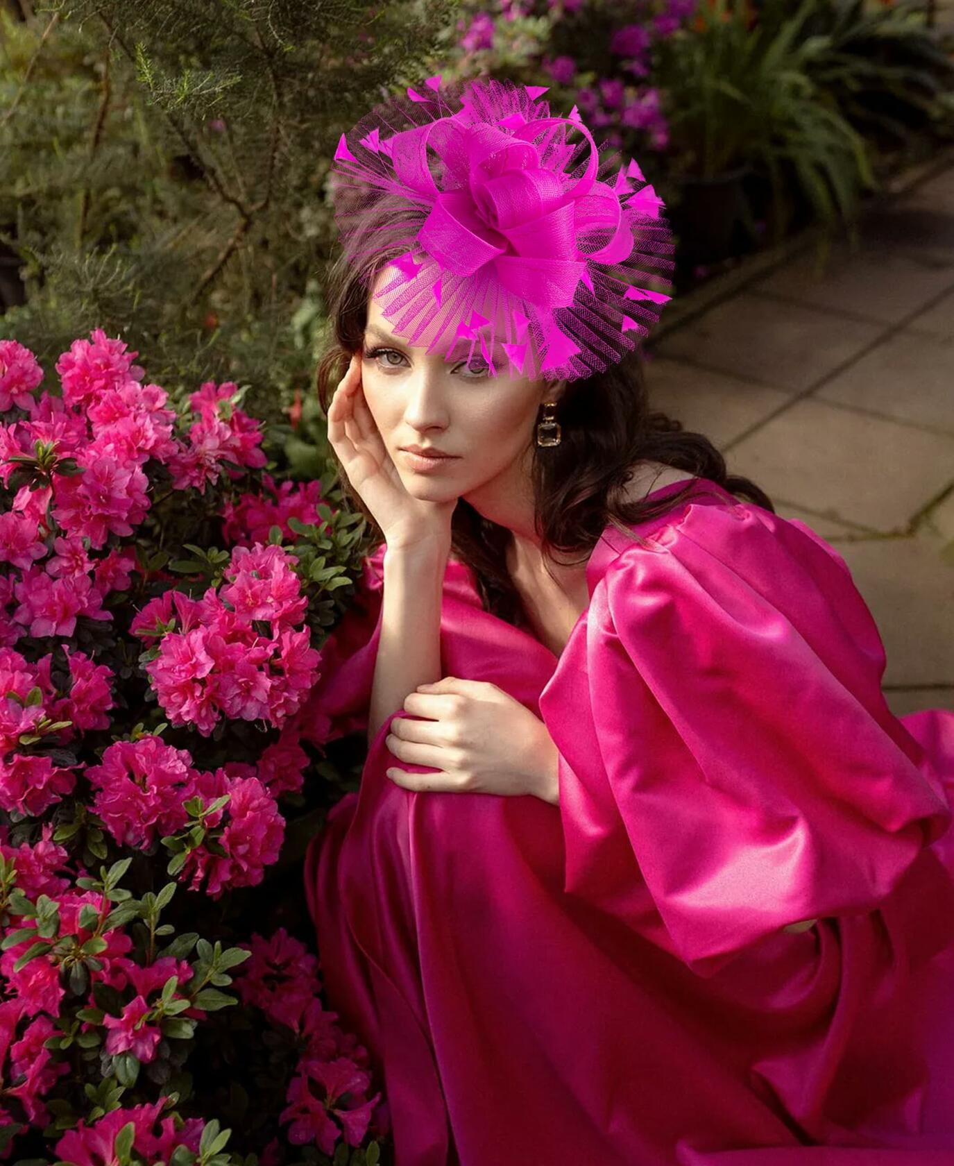 Kidukso Fascinator Hat Women Derby Feather Mesh Headband Rose Red