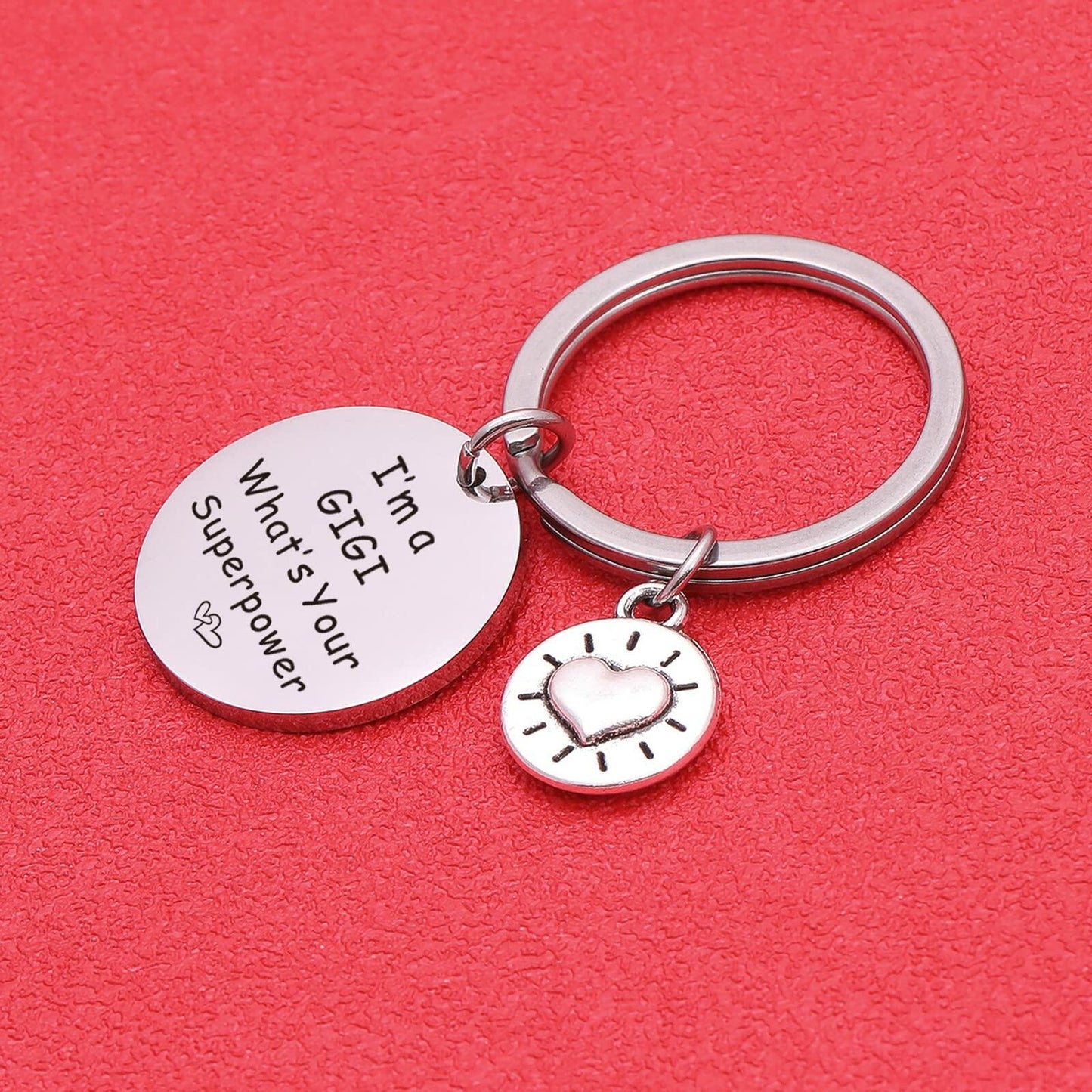 ASANHAO Gigi Stainless Steel Keychain Mother's Day Gift Silver