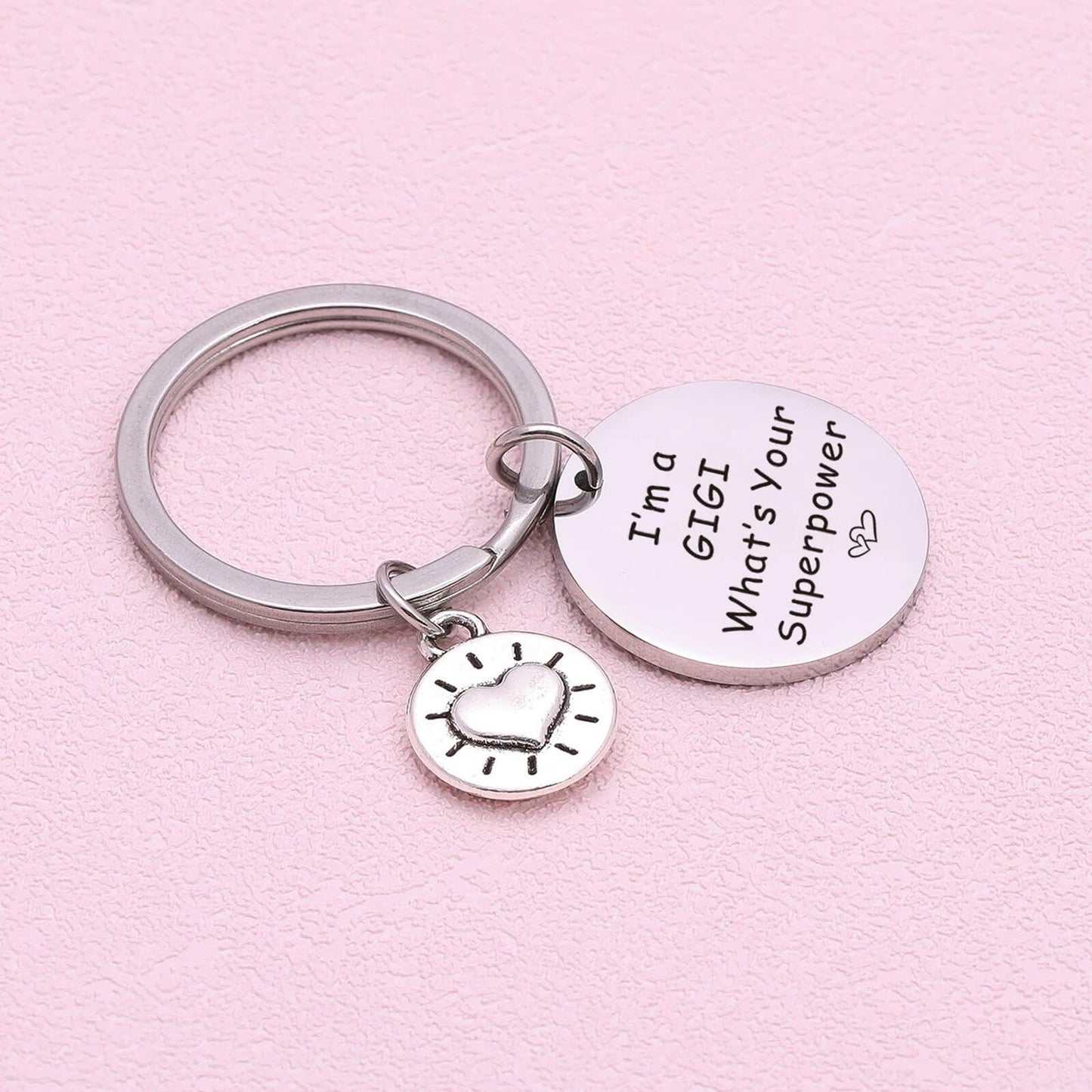 ASANHAO Gigi Stainless Steel Keychain Mother's Day Gift Silver
