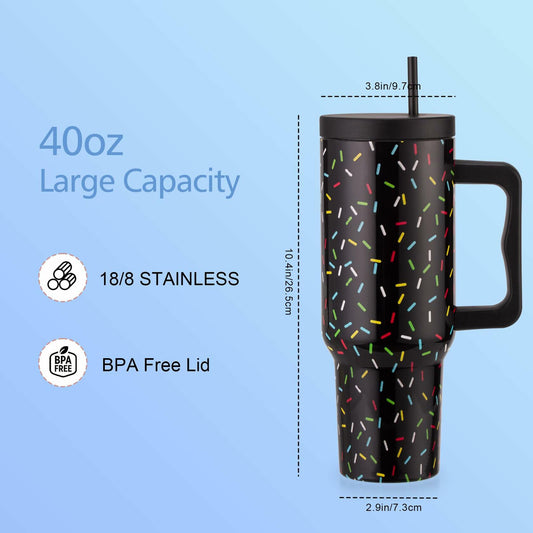40 oz Colored Confetti Insulated Stainless Steel Tumbler with Handle & Straw