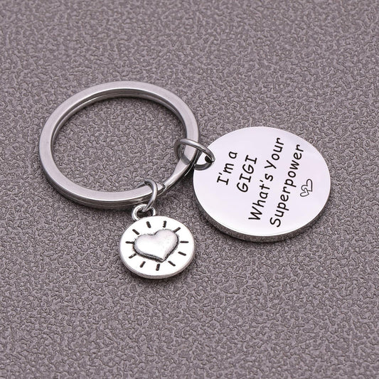 ASANHAO Gigi Stainless Steel Keychain Mother's Day Gift Silver