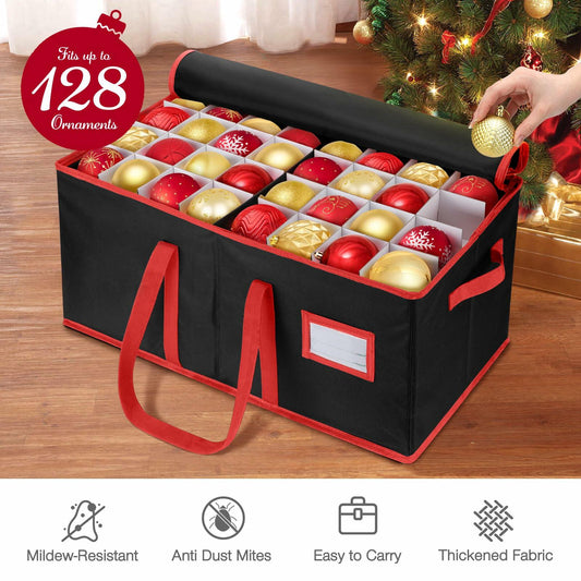 EIMMBD Christmas Ornament Storage Box 3-Tray Organizer with Dividers Black