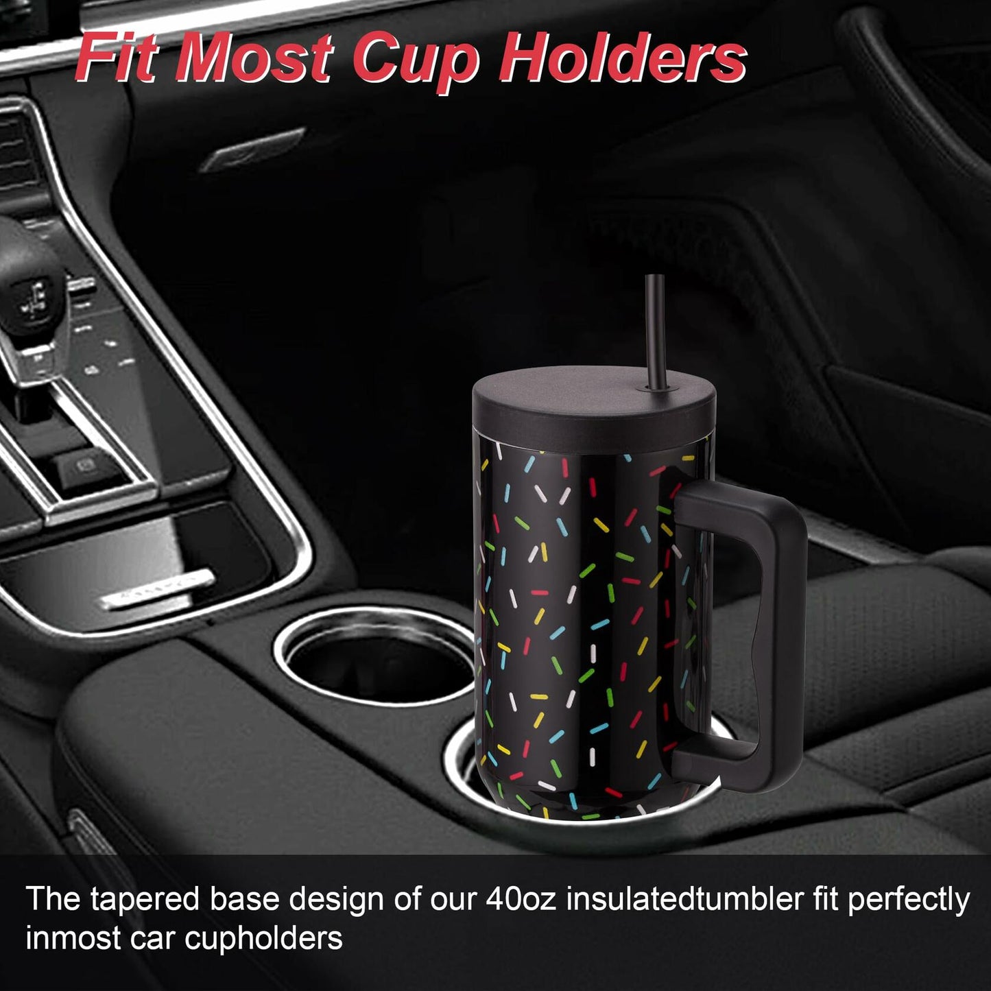 40 oz Colored Confetti Insulated Stainless Steel Tumbler with Handle & Straw
