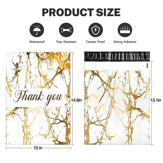 100 Pack Poly Mailers 10x13 Marble White Self Seal Shipping Bags