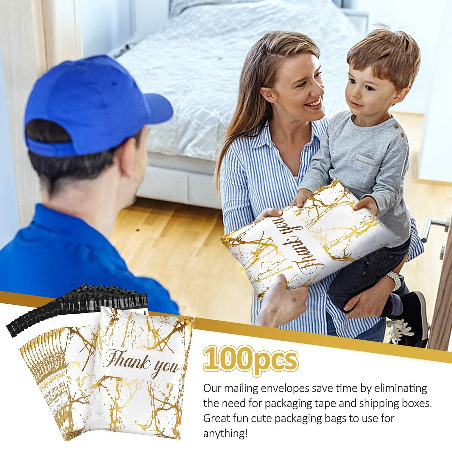 100 Pack Poly Mailers 10x13 Marble White Self Seal Shipping Bags