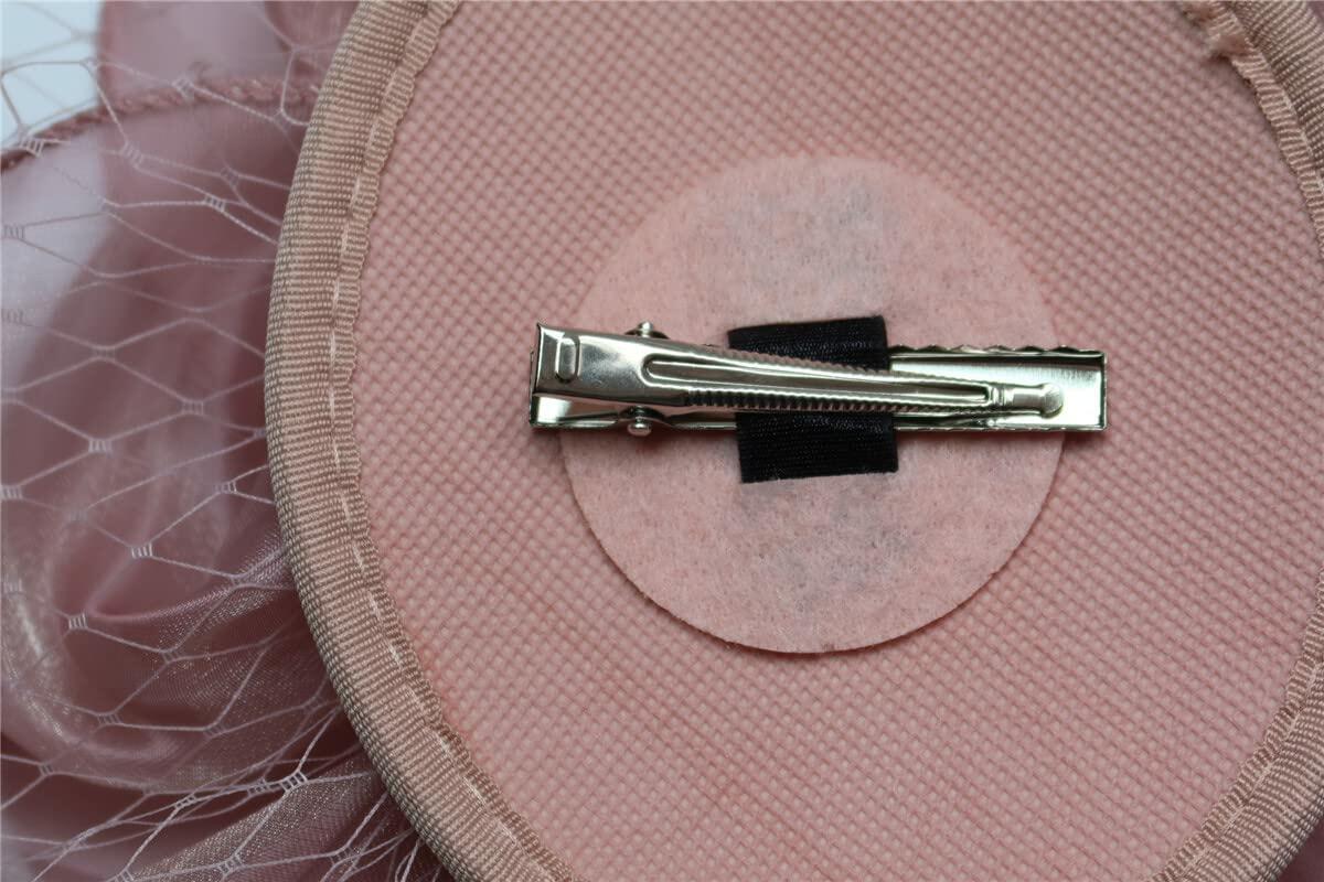 SHUERIET Women Feather Veil Floral Headband Hat Deep Pink