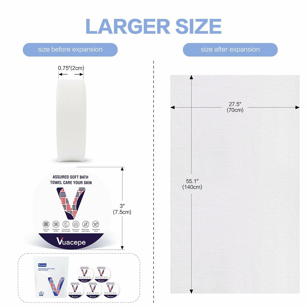 vuacepe Disposable Compressed Bath Towels Cotton Soft 27.5x55.1in 5 Pack