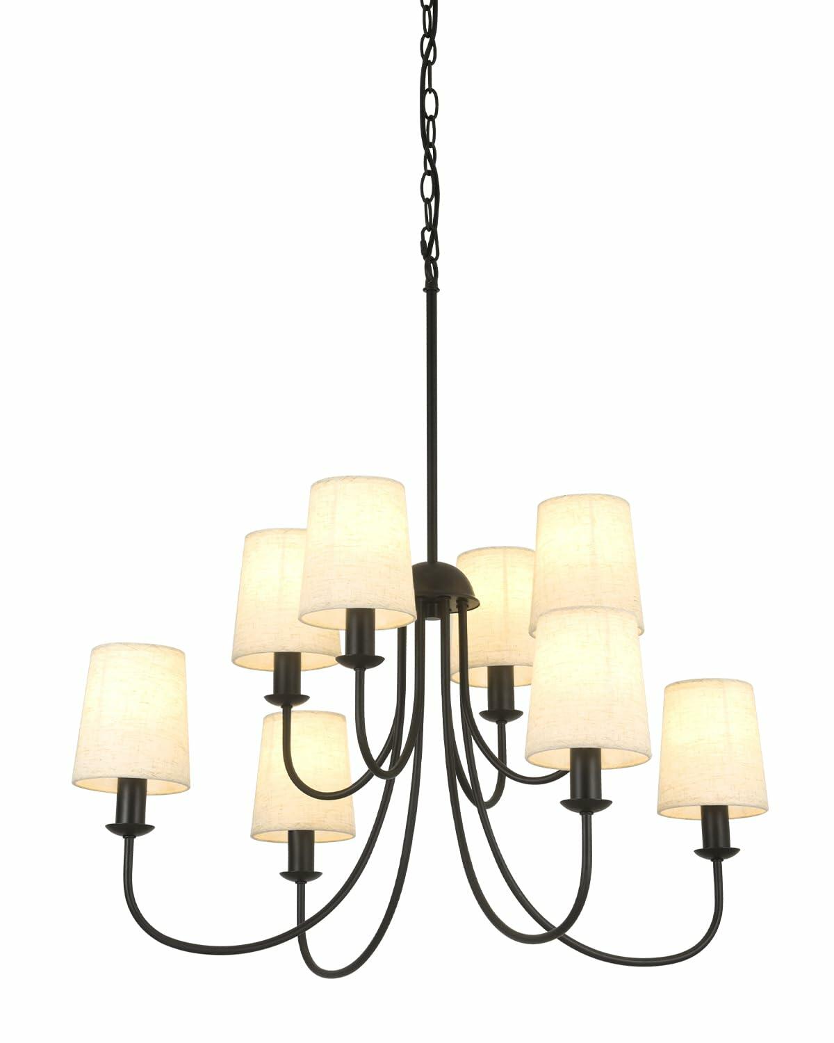 Mieloxiy 8 Light Modern Black Metal Linen Chandelier E12 Bulbs Not Included
