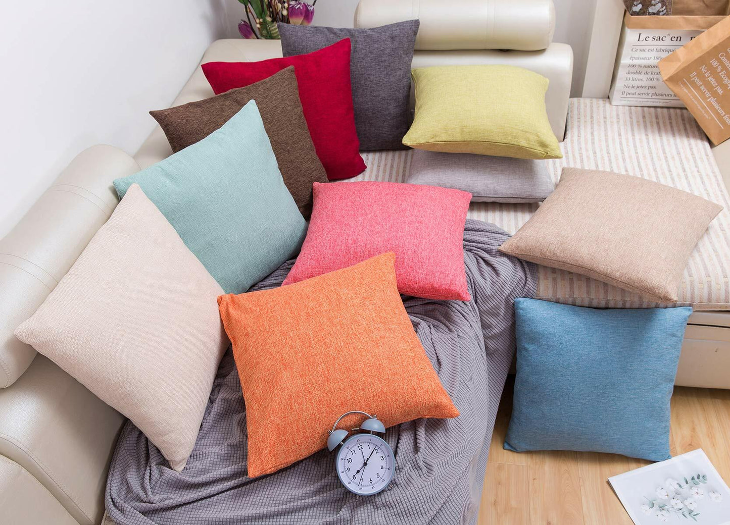 Jepeak Linen Throw Pillow Covers 20x20 Inch Butter Beige 2 Pack