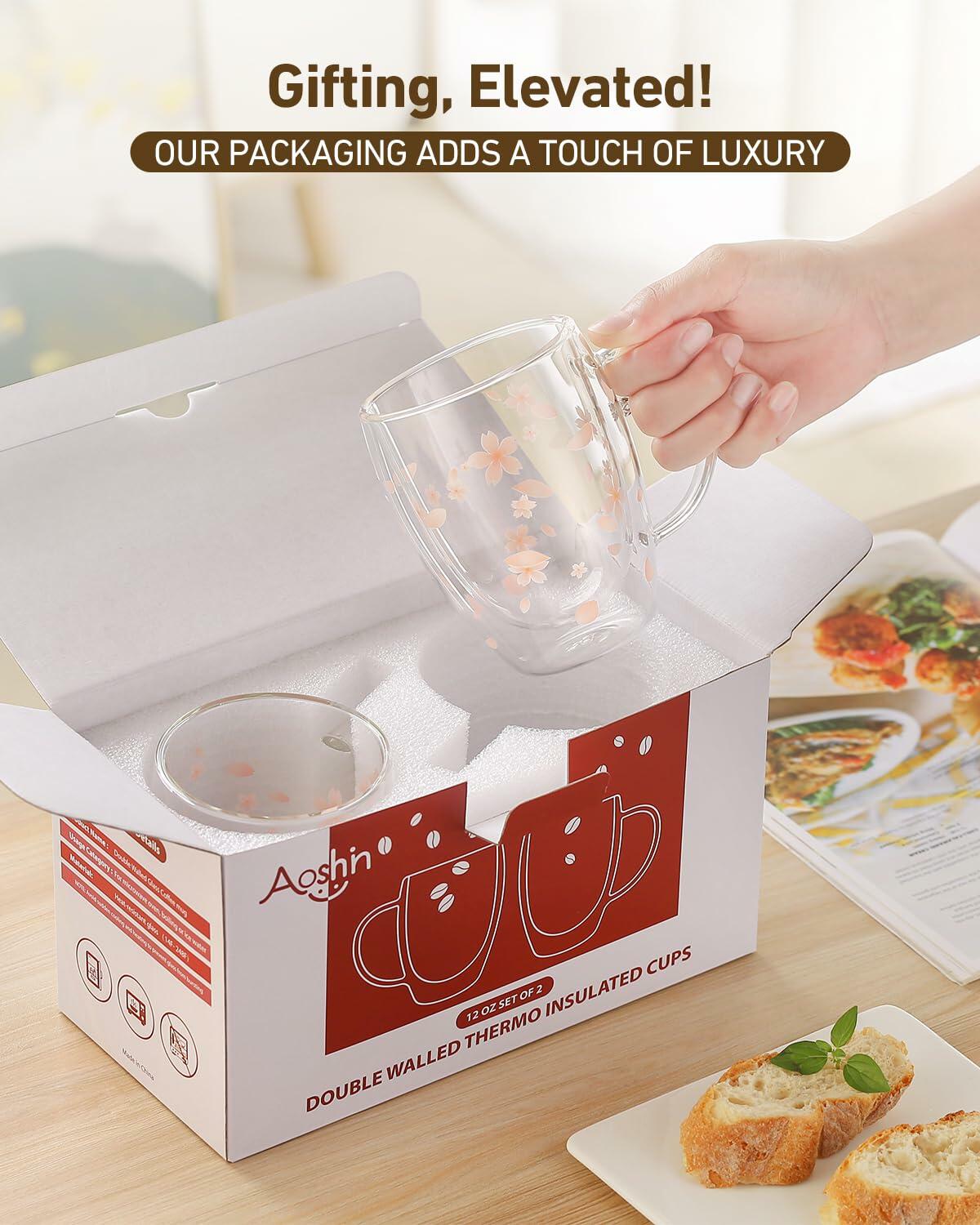 Double Walled Glass Coffee Mug Dolphins 9oz Clear Insulated Cup