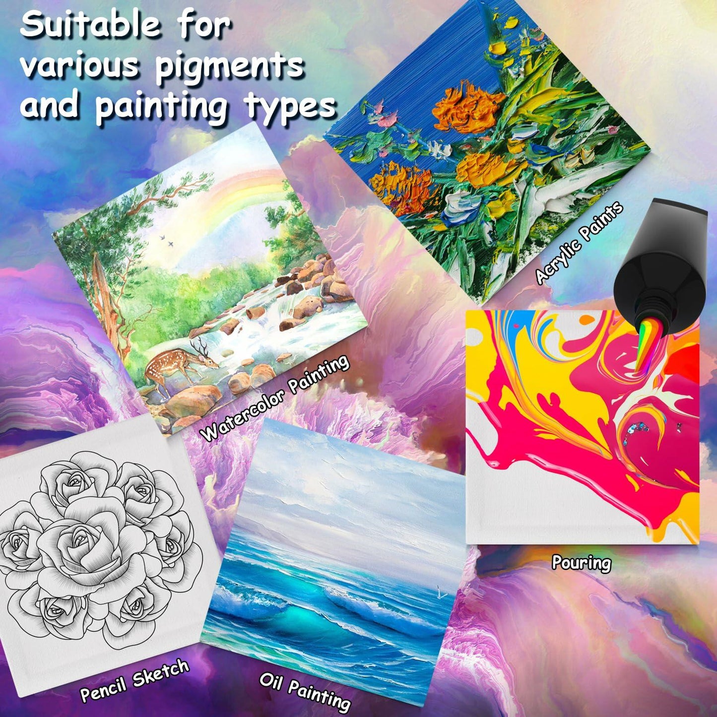 12PCS Mini Canvas and Easel Set 4x4in Cotton Canvases Small Art Stand