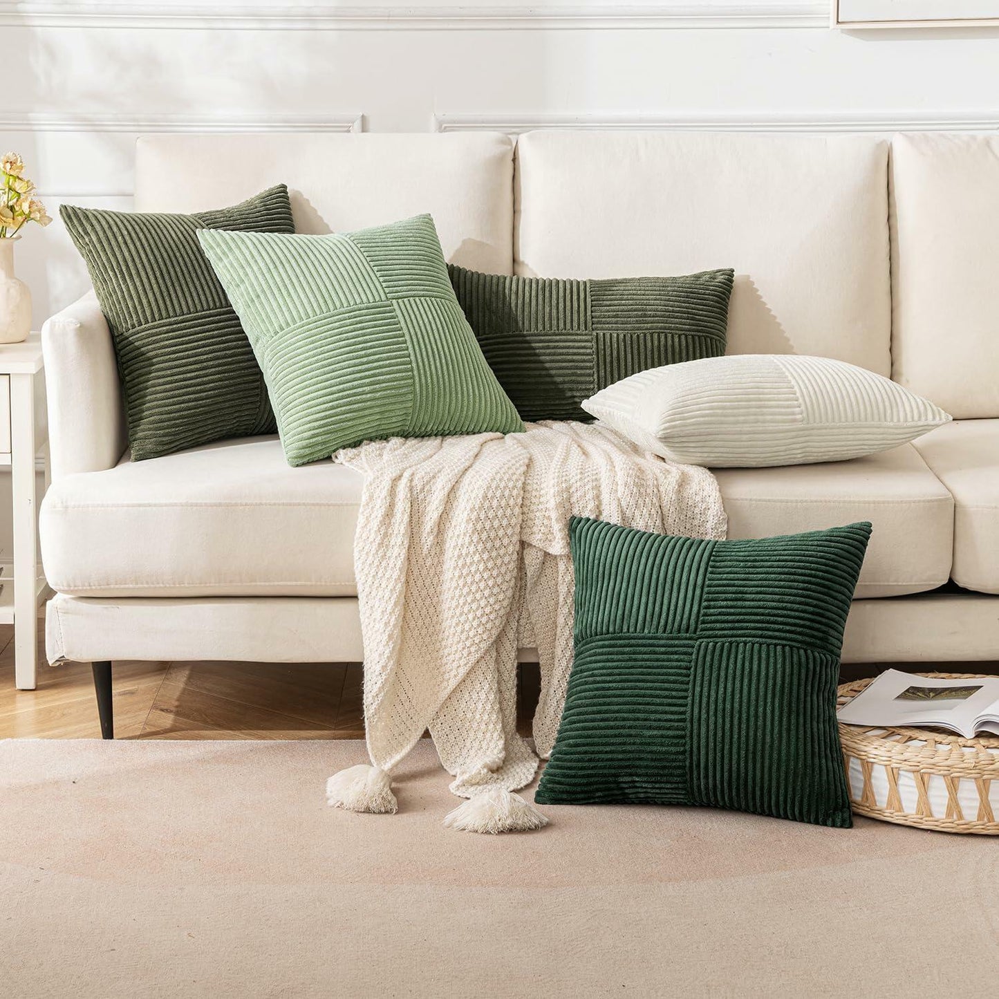 EMEMA Corduroy Throw Pillow Covers 12x20 Rust Pack of 2 Boho Decorative