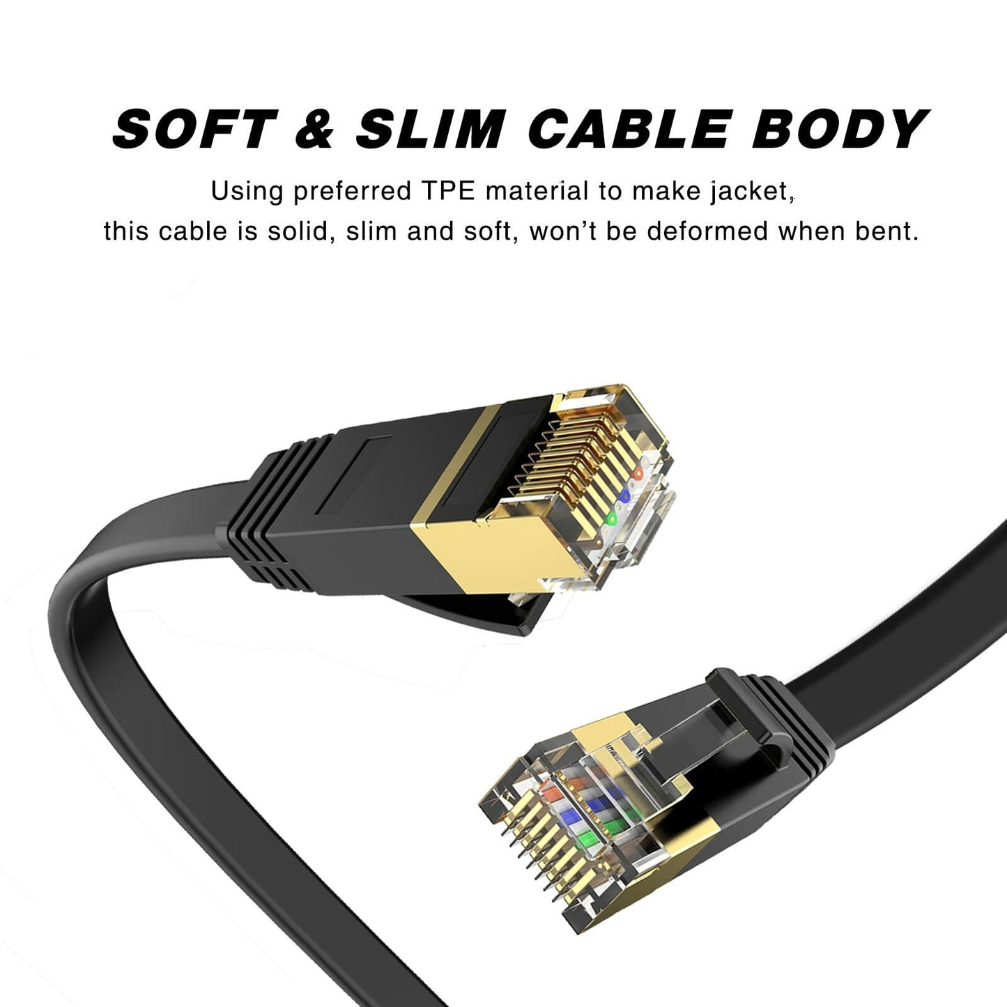 LEKVKM Cat 6 Ethernet Cable 25ft High Speed RJ45 Flat White LAN Cable