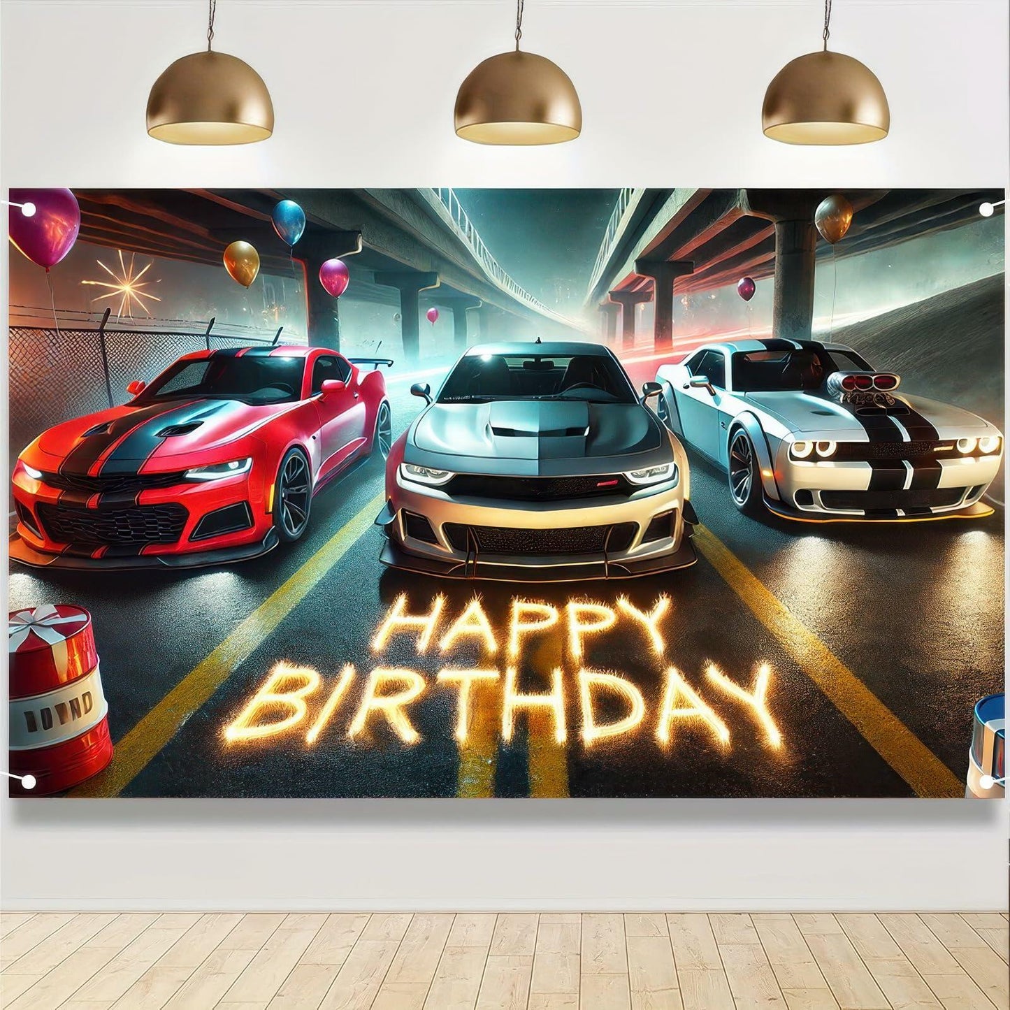 BlissYard Race Car Birthday Backdrop 70x43 Inch Boys Racing Banner