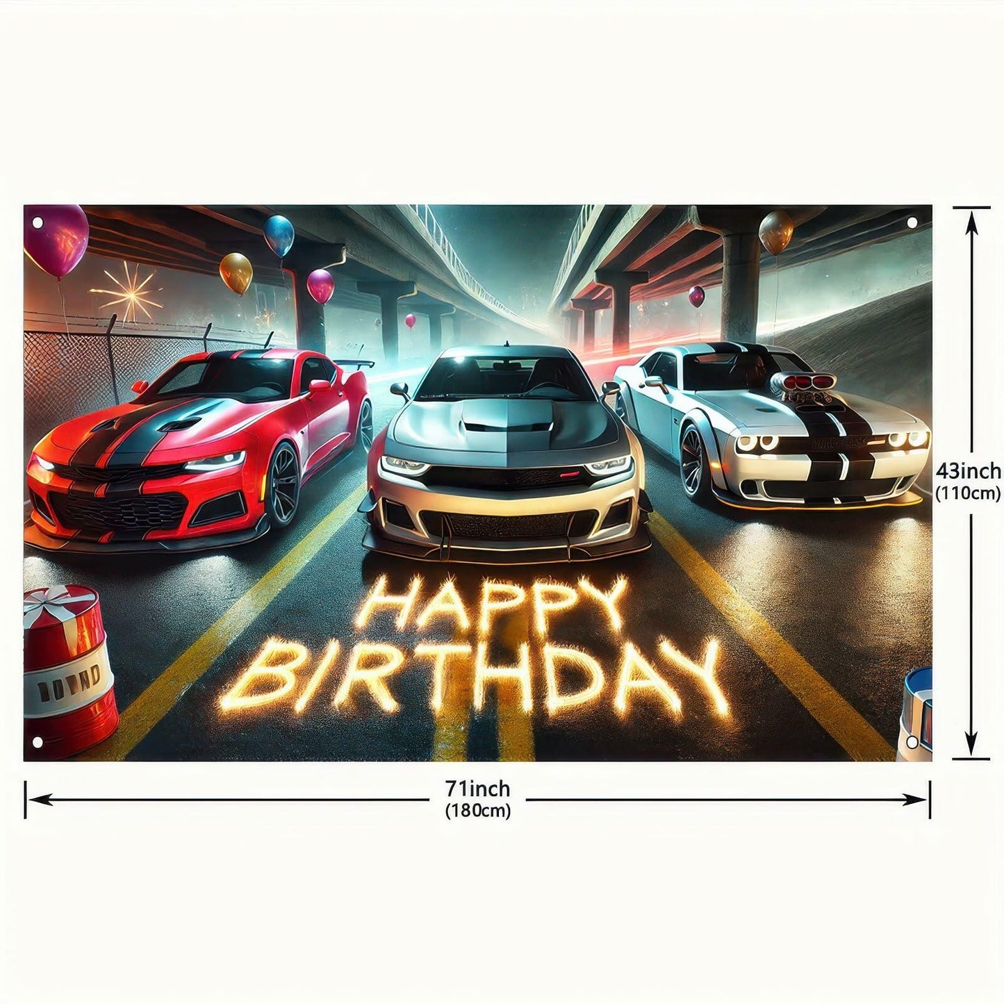 BlissYard Race Car Birthday Backdrop 70x43 Inch Boys Racing Banner