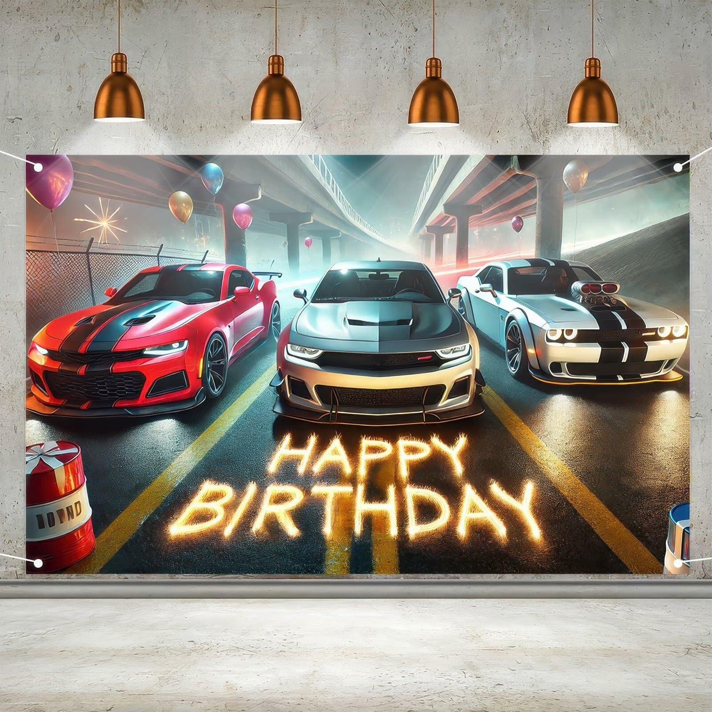 BlissYard Race Car Birthday Backdrop 70x43 Inch Boys Racing Banner
