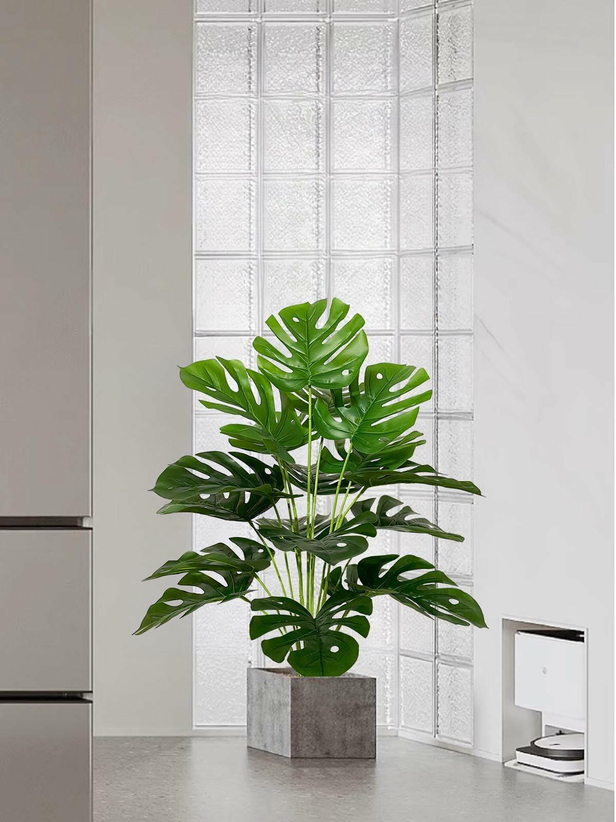 Rozwkeo Artificial Monstera Palm Plant 75cm Green Faux Potted Decor