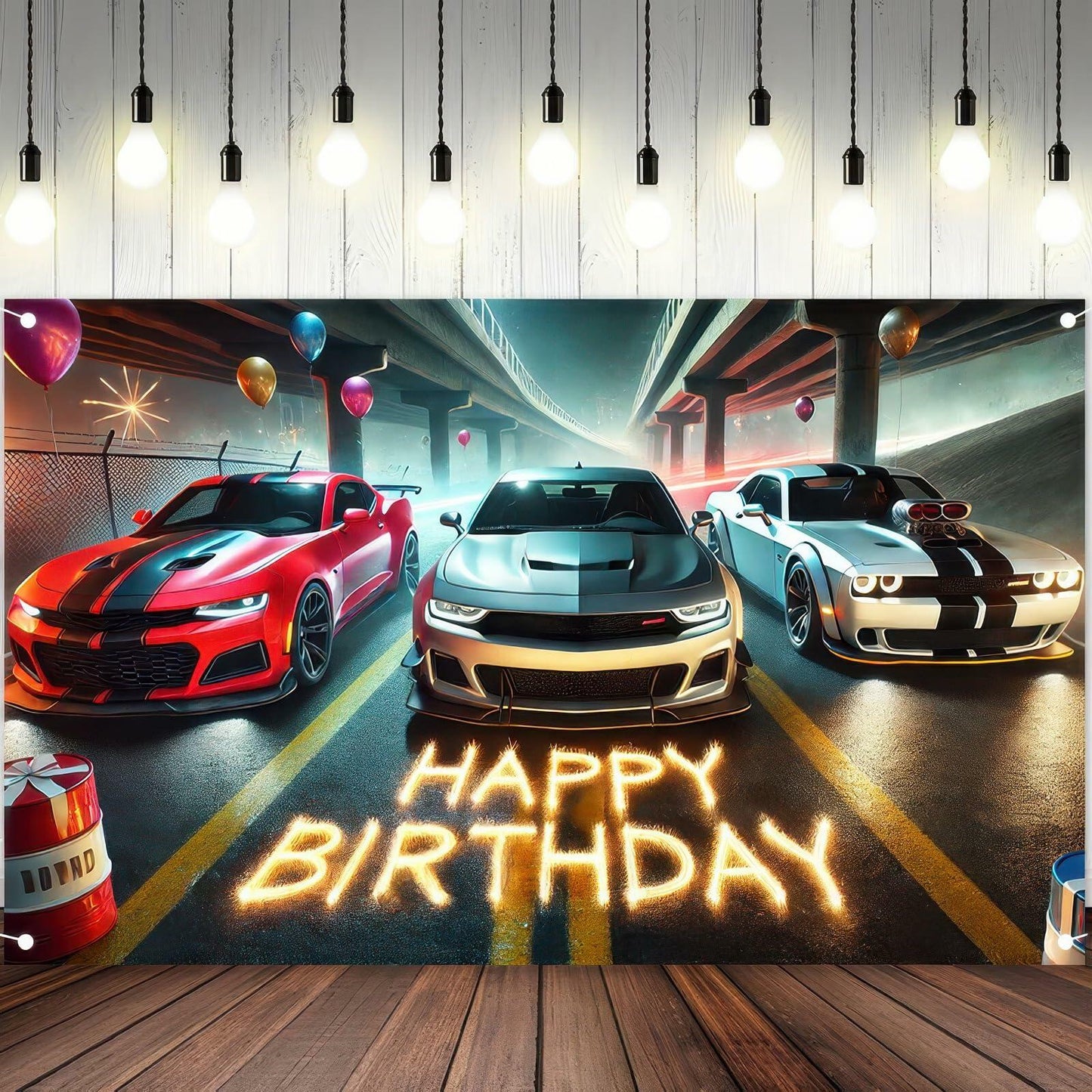 BlissYard Race Car Birthday Backdrop 70x43 Inch Boys Racing Banner