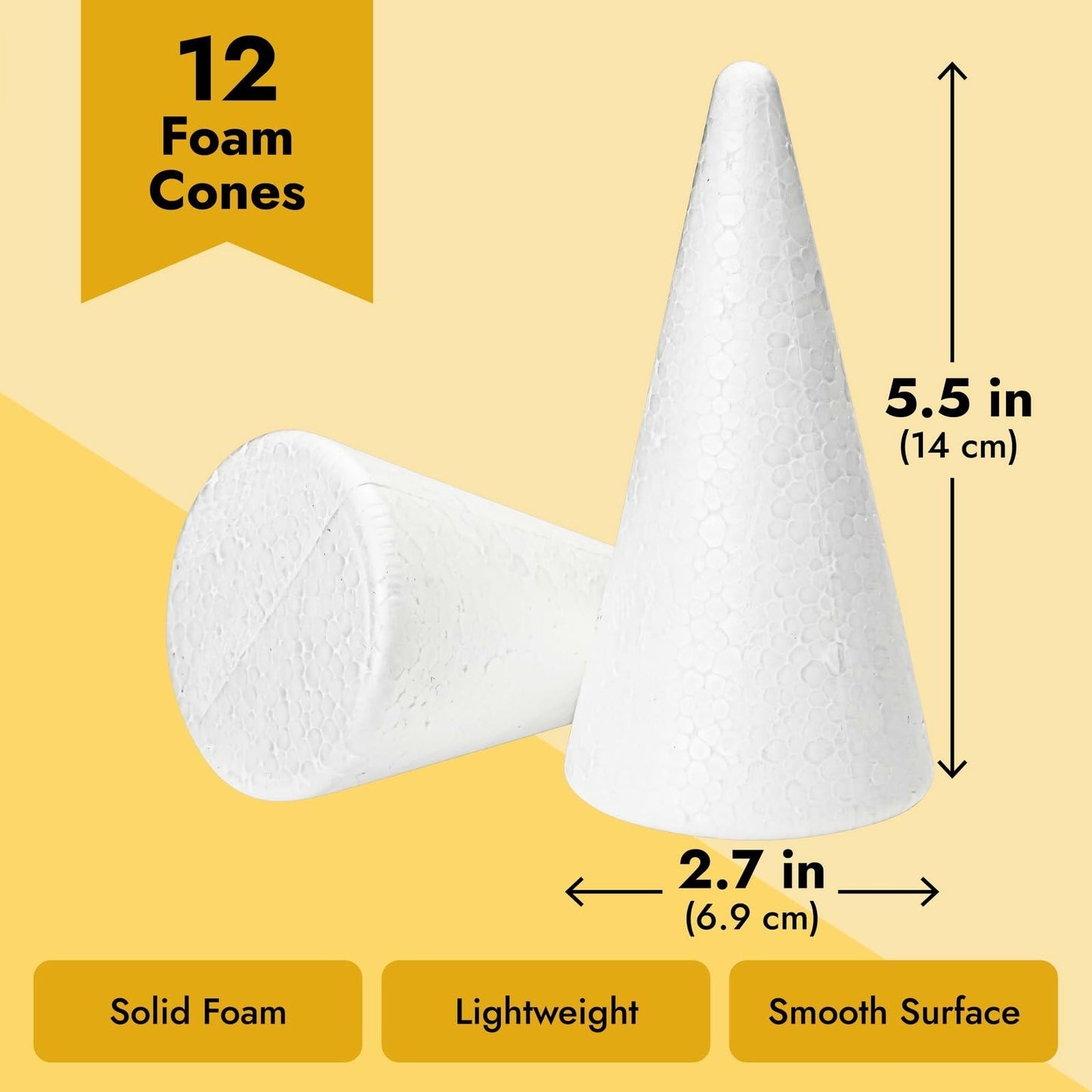 12 Pack Foam Cones for Crafts Trees Holiday Decorations Handmade White 2.7x5.5in