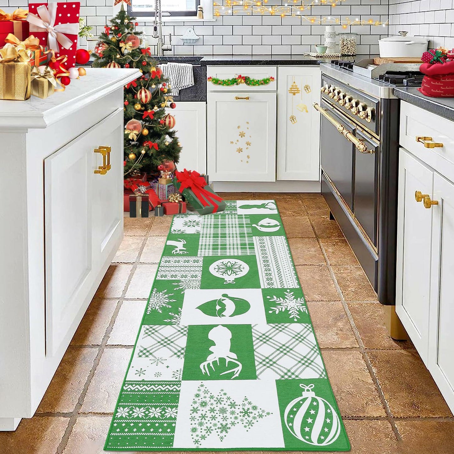 CAREMEE Christmas Area Rug Non-Slip Washable Green 2x3 FT Holiday Decor