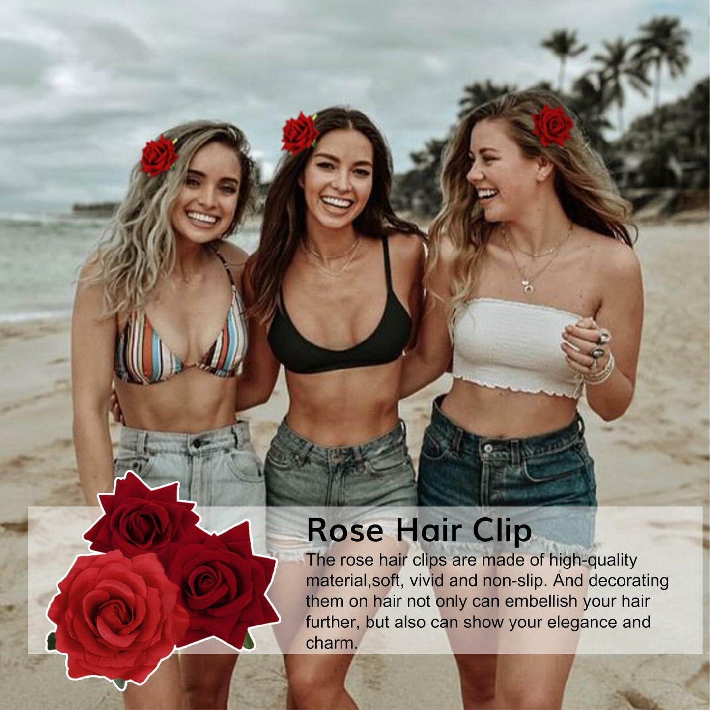 6Pcs Red Rose Hair Clips Artificial Flower Hair Accessories Flamenco