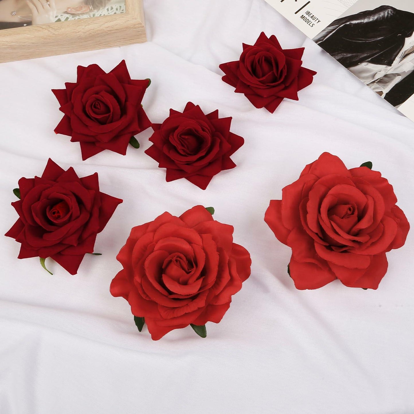6Pcs Red Rose Hair Clips Artificial Flower Hair Accessories Flamenco