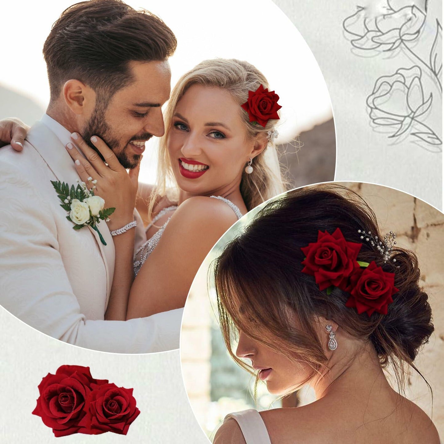 6Pcs Red Rose Hair Clips Artificial Flower Hair Accessories Flamenco