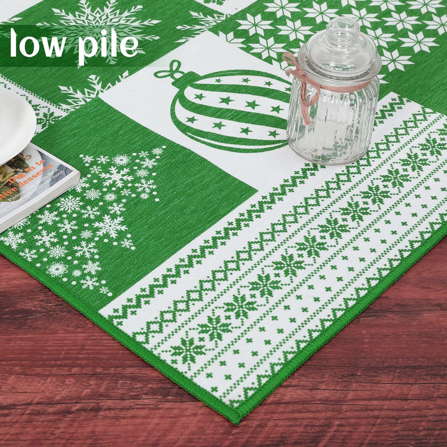 CAREMEE Christmas Area Rug Non-Slip Washable Green 2x3 FT Holiday Decor