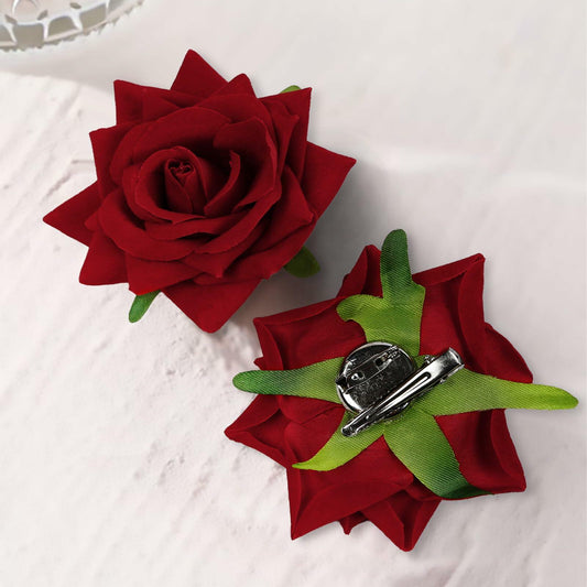 6Pcs Red Rose Hair Clips Artificial Flower Hair Accessories Flamenco