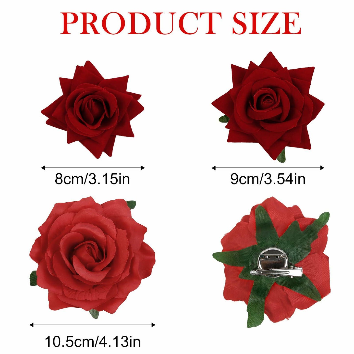 6Pcs Red Rose Hair Clips Artificial Flower Hair Accessories Flamenco