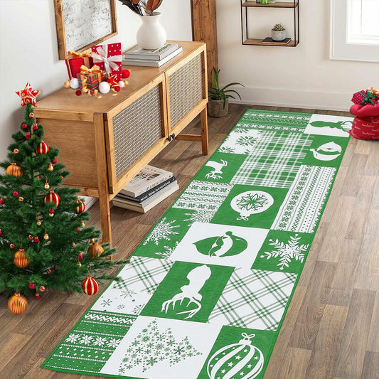 CAREMEE Christmas Area Rug Non-Slip Washable Green 2x3 FT Holiday Decor
