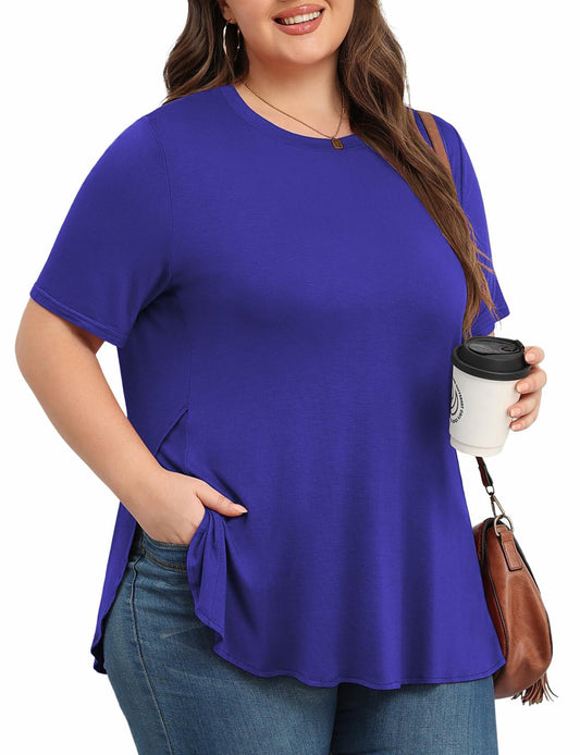 ZHUHOUSE Women's Plus Size Short Sleeve Tunic Blouse Black XL