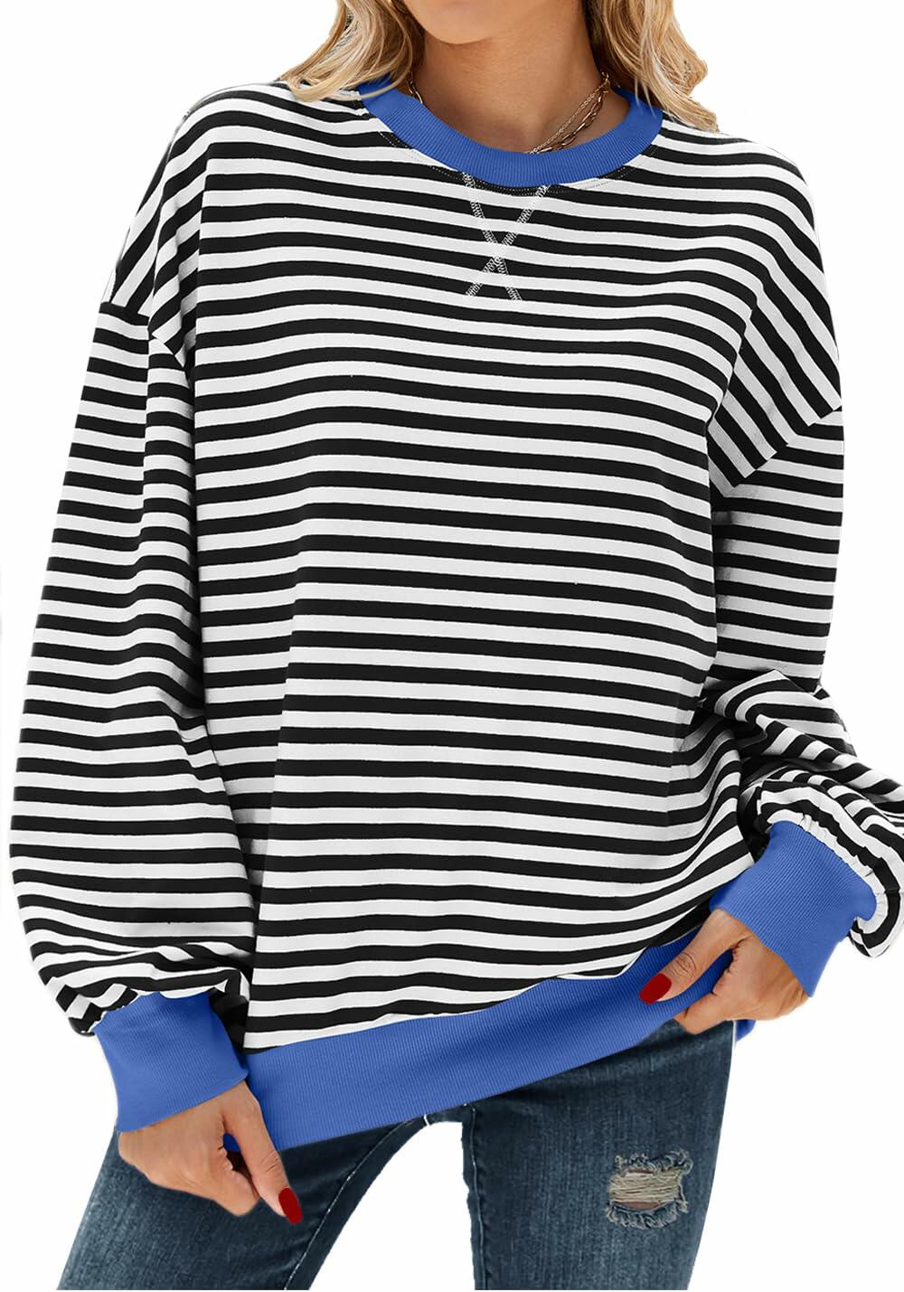 Pmgarmi Oversized Crewneck Striped Sweatshirt Women Black White S
