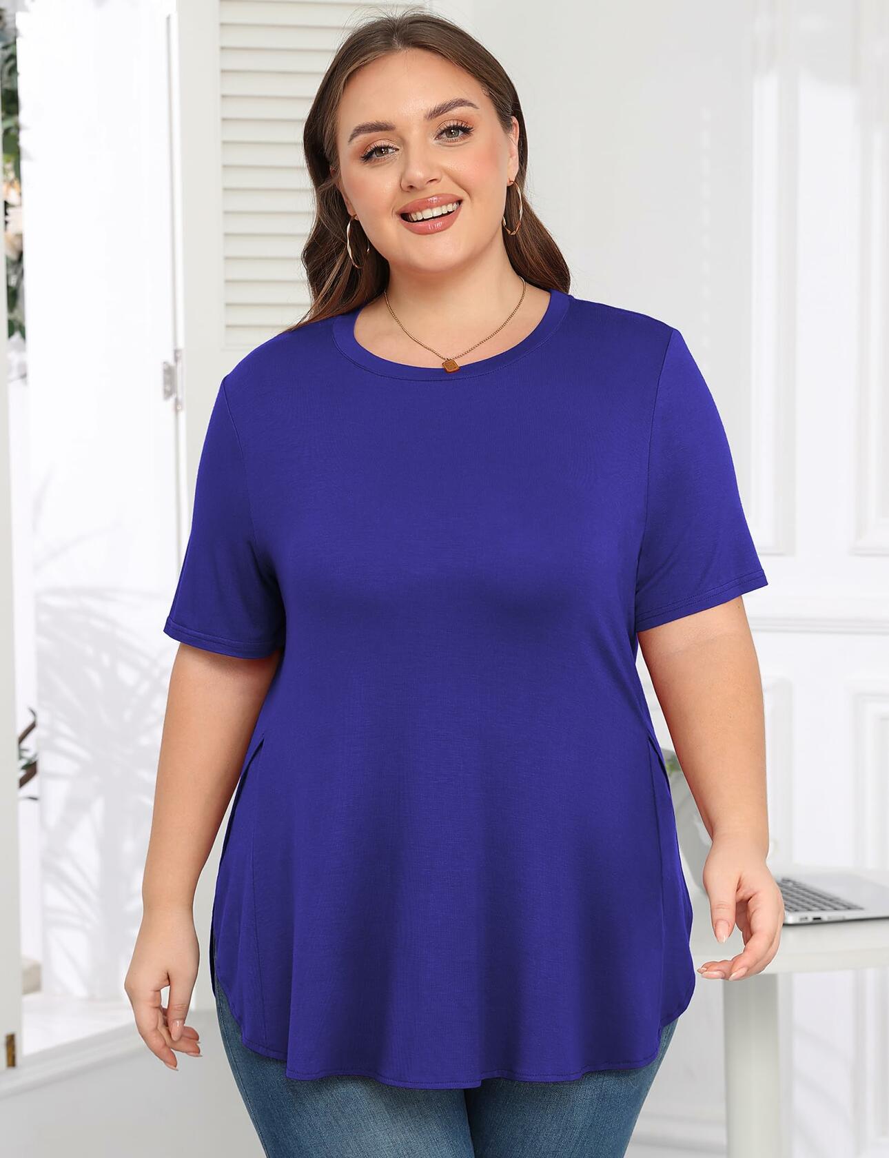 ZHUHOUSE Women's Plus Size Short Sleeve Tunic Blouse Black XL