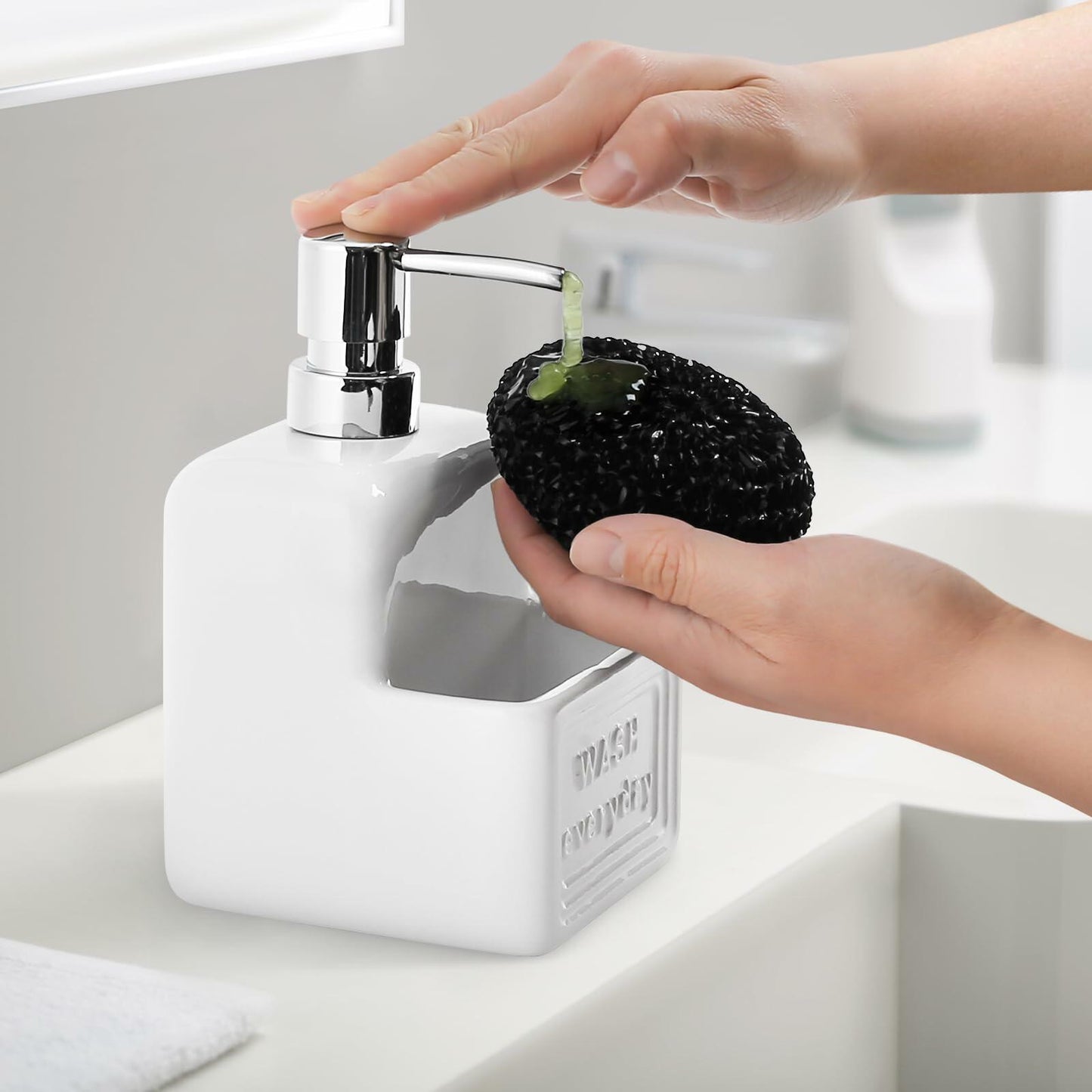 RQYIXI Ceramic Dish Soap Dispenser with Sponge Holder 2 Pack Kitchen