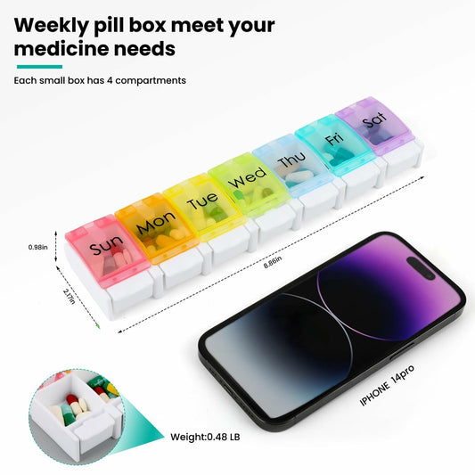 Weekly Pill Organizer 7 Day 3 Times a Day Portable Case Colorful