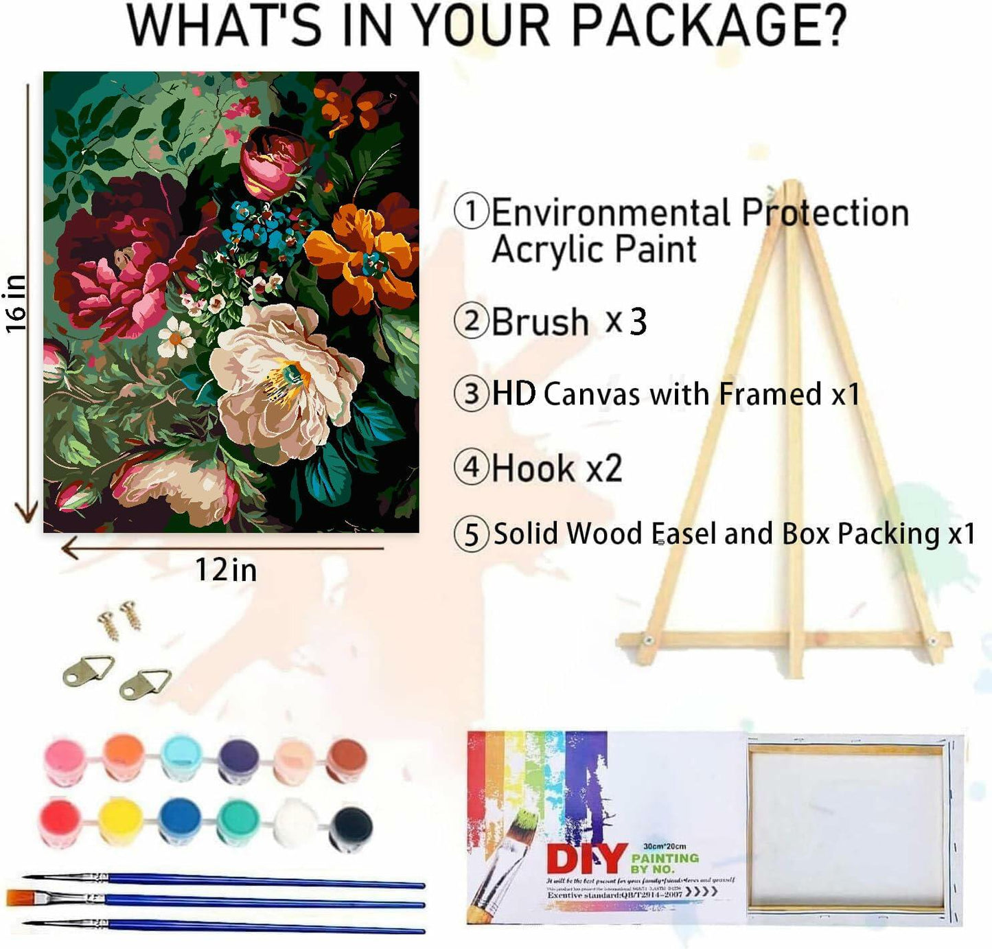 Eiazuiks Paint by Number Kit for Adults 12x16 Flower Canvas with Frame