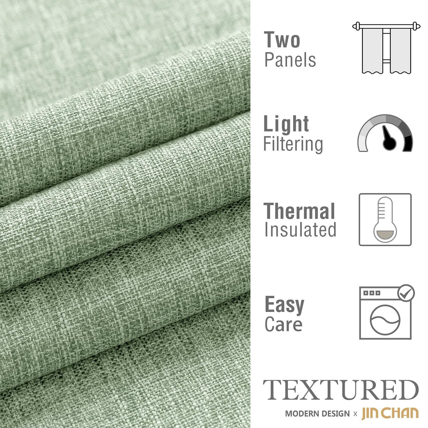 Jinchan Faux Linen Curtains 96” Gray Farmhouse Grommet Light Filtering Set