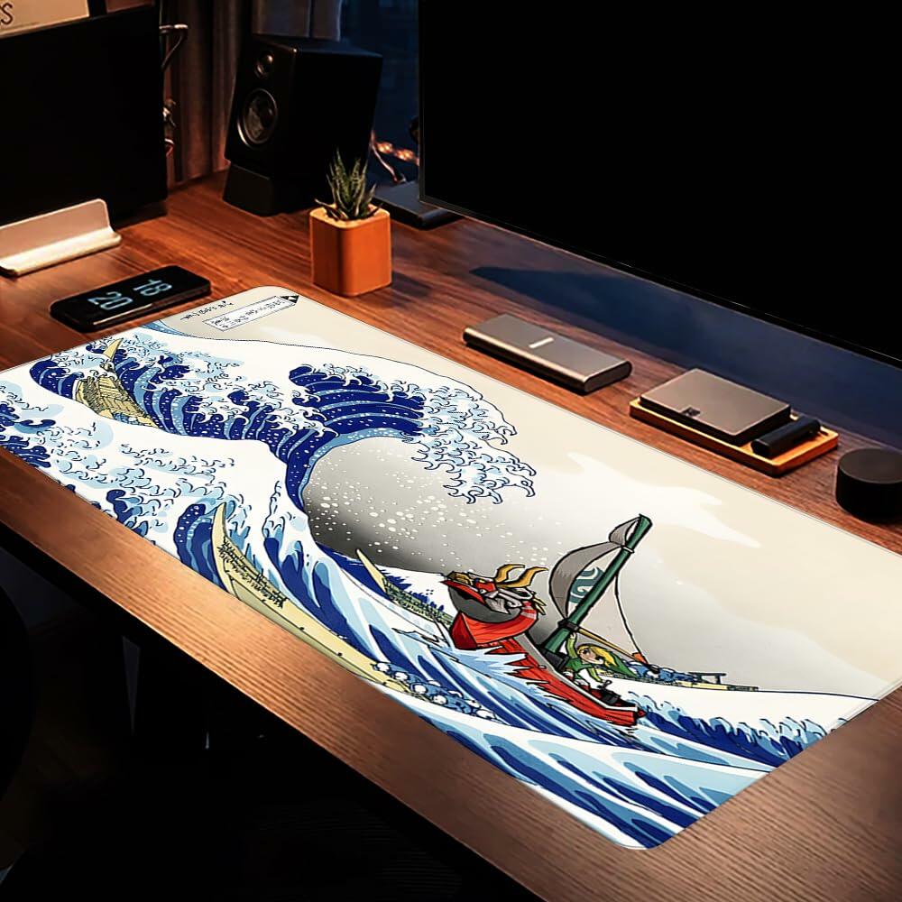 Kanagawa Extended Gaming Mouse Pad Large 31.5x11.8 Inch Non-Slip Rubber