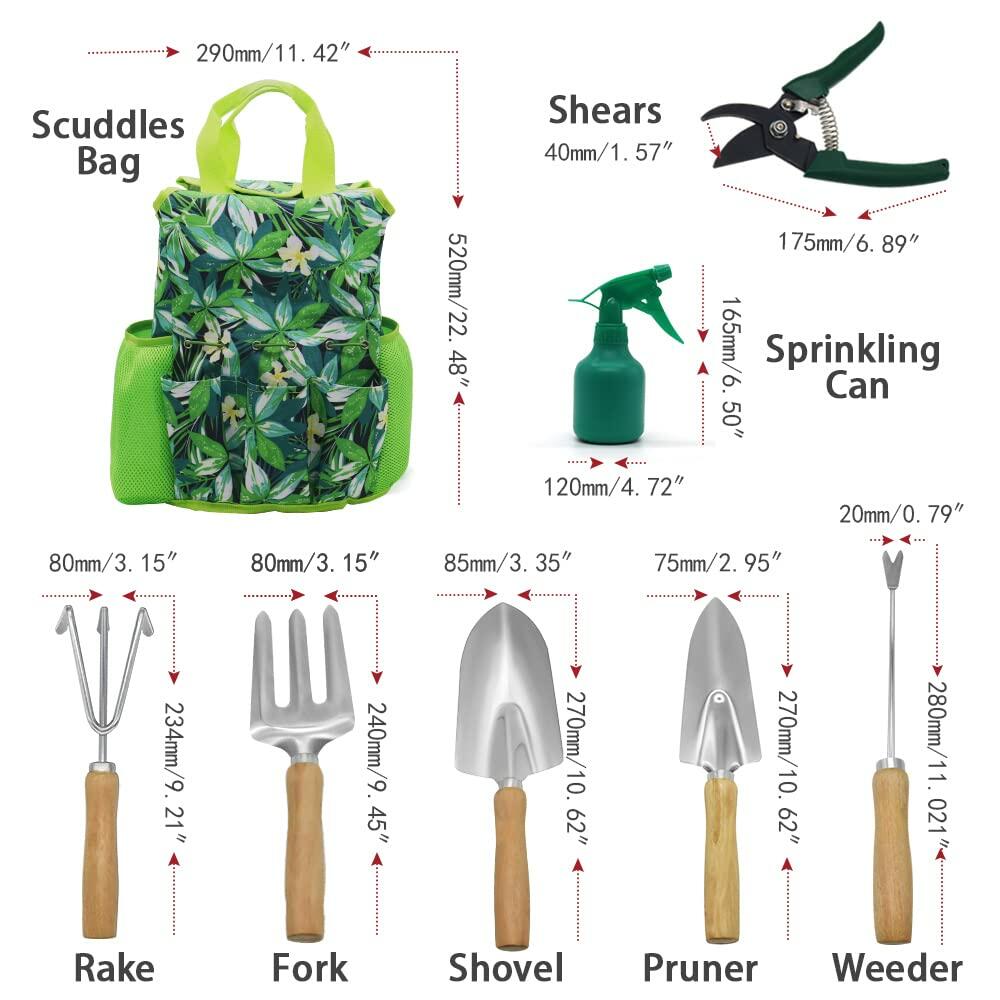 9-Piece Garden Tools Set with Gloves and Colorful Tote - Gardening Kit