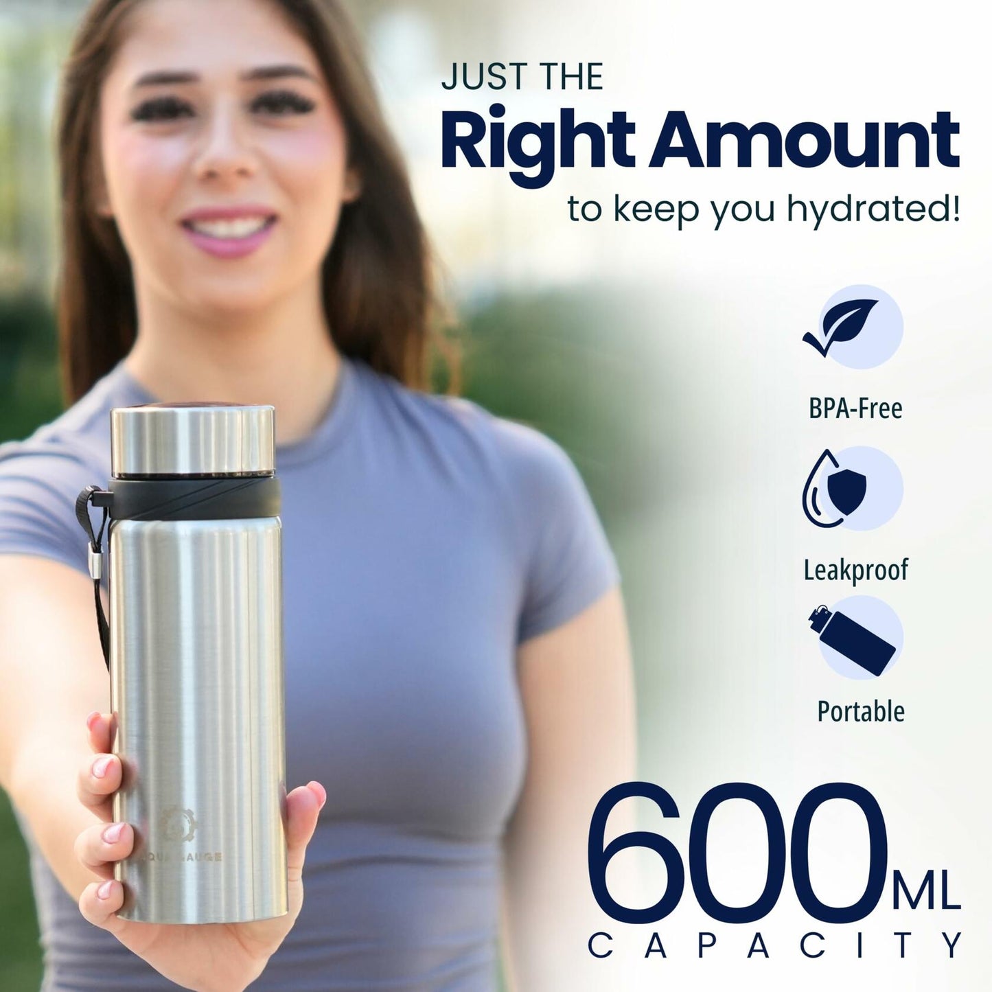 Aqua Gauge Stainless Steel Thermal Bottle 600mL Digital Temp Display Silver
