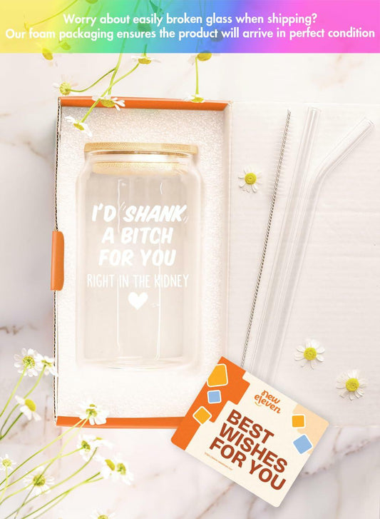 NewEleven Friendship Coffee Glass 16 Oz Gift for Women Female Bestie