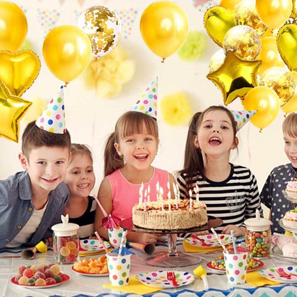 28Pcs Happy Birthday Foil Balloons Star Heart 18" Gold Confetti
