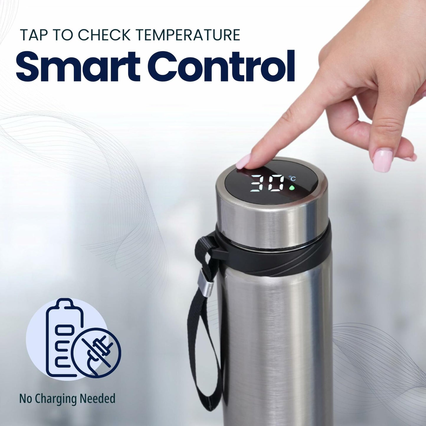 Aqua Gauge Stainless Steel Thermal Bottle 600mL Digital Temp Display Silver
