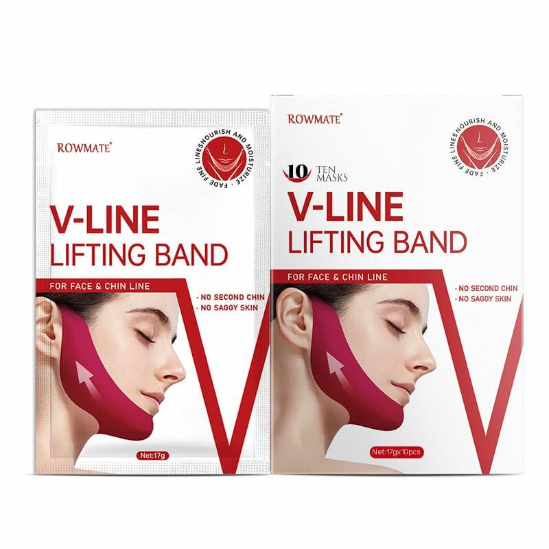 ROWMATE Chin Strap Toning Hydrogel Collagen Mask Hyaluronic Acid Red 10 pcs