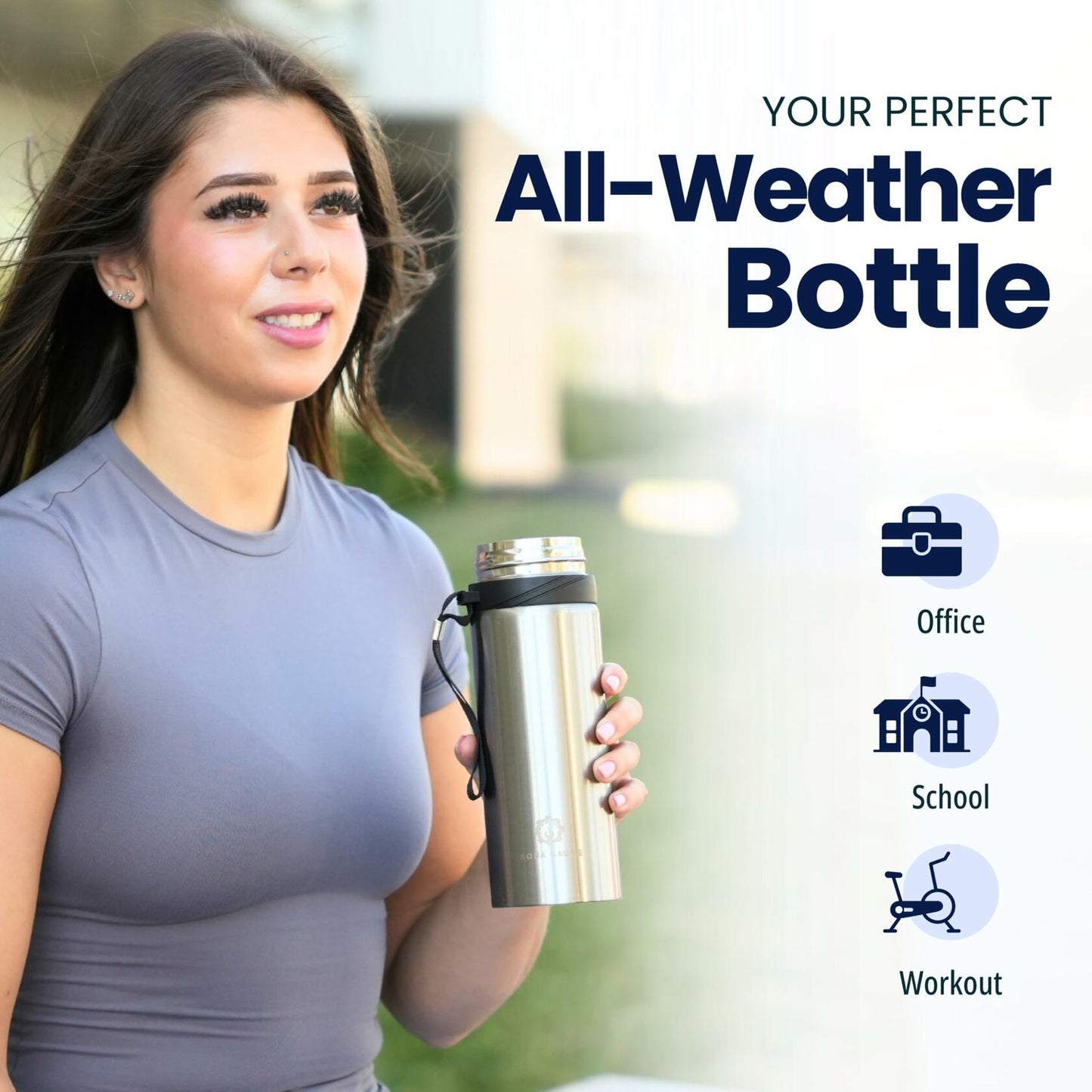 Aqua Gauge Stainless Steel Thermal Bottle 600mL Digital Temp Display Silver