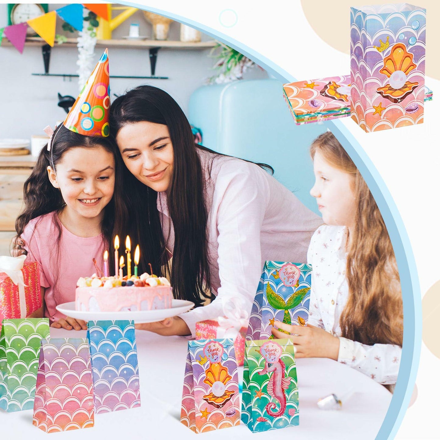 VGOODALL Mermaid Party Favor Bags Ocean Theme 54 Pack 4.7x3.1x8.7in