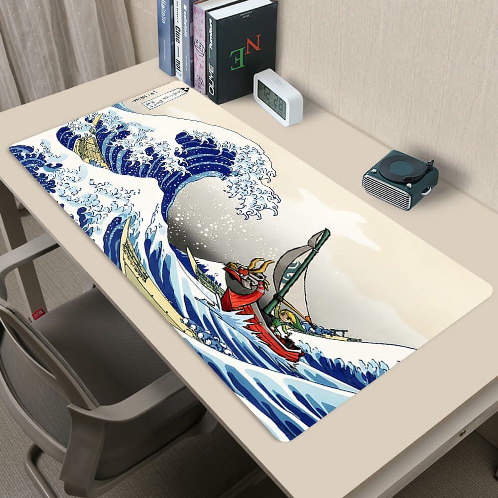 Kanagawa Extended Gaming Mouse Pad Large 31.5x11.8 Inch Non-Slip Rubber